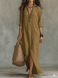 🌷🌷Black Button-Front Bohemian Shirt Maxi Dress