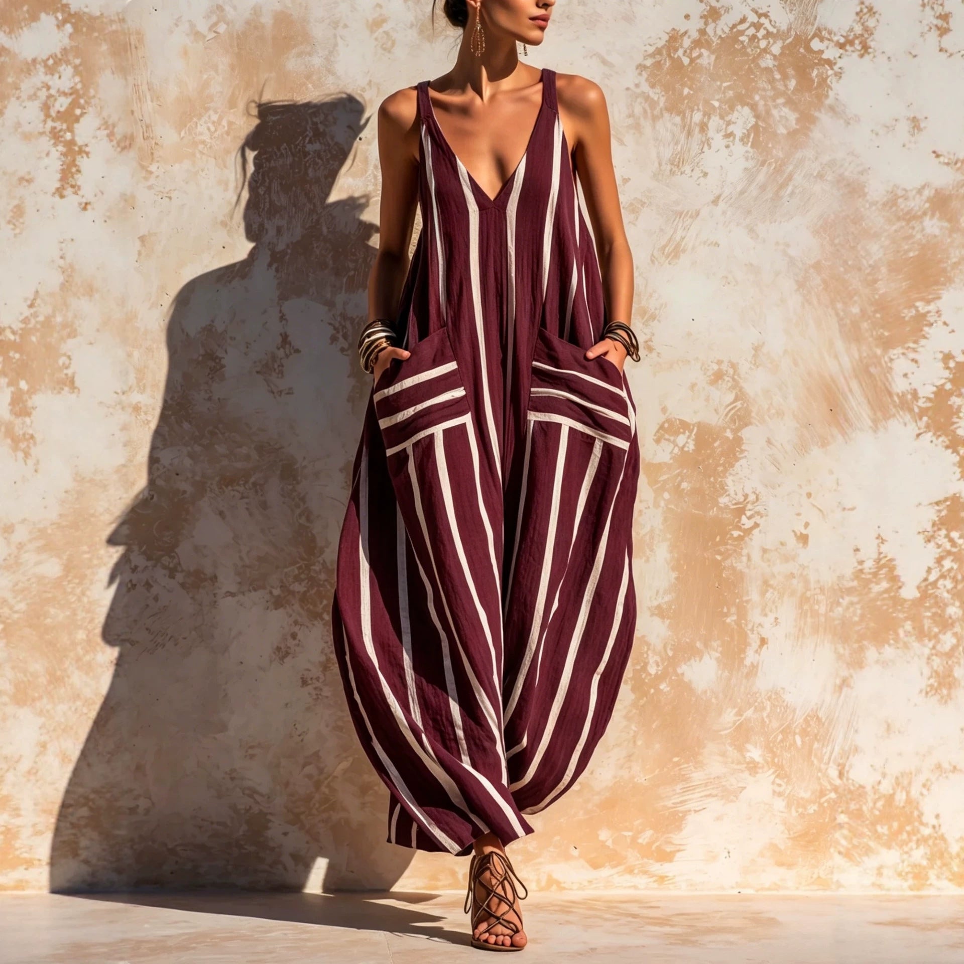 🌷🌷Relaxed Linen-Blend Jumpsuit